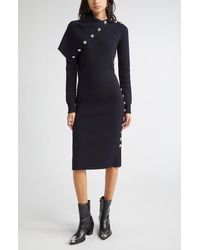 Rabanne - Drape Shoulder Long Sleeve Merino Wool Sweater Dress - Lyst