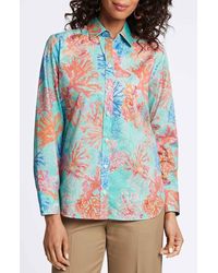 Foxcroft - Meghan Coral Print Cotton Button-Up Shirt - Lyst