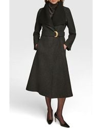 Donna Karan - Rib Belted Wool Blend Wrap Coat With Bib - Lyst