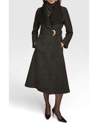 Donna Karan - Rib Belted Wool Blend Wrap Coat With Bib - Lyst