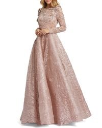 Mac Duggal - Floral Embroidered & Beaded Long Sleeve Mesh Gown - Lyst