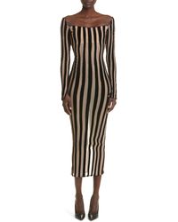 LAQUAN SMITH - Stripe Semisheer Long Sleeve Midi Dress - Lyst