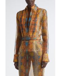 LAQUAN SMITH - Shimmer Snakeskin Print Pleated Double Cuff Button-Up Shirt - Lyst