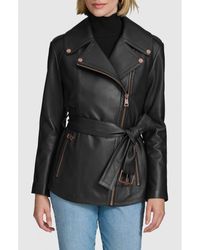 Andrew Marc - Delphine Belted Leather Moto Jacket - Lyst