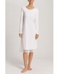 Hanro - Kalea Floral Tulle Trim Cotton Nightgown - Lyst