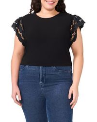 Cece - Embroidered Flutter Sleeve Mixed Media Top - Lyst