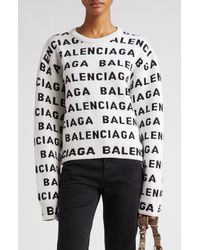 Balenciaga - Allover Logo Crop Wool Blend Sweater - Lyst