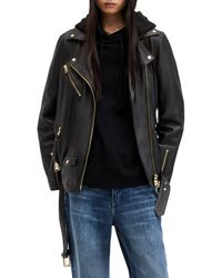 AllSaints - Billie Oversize Leather Biker Jacket - Lyst