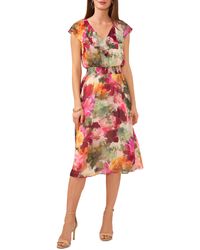 Vince Camuto - Watercolor Floral Smocked Waist Midi Dress - Lyst