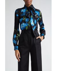 Dolce & Gabbana - Bluebell Floral Print Tie Neck Silk Satin Shirt With Detachable Appliqué - Lyst