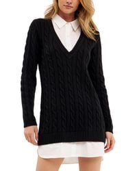 English Factory - Mixed Media Cable Stitch Long Sleeve Sweater Dress - Lyst