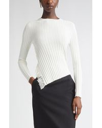 McQueen - Asymmetric Ruffle Detail Rib Sweater - Lyst