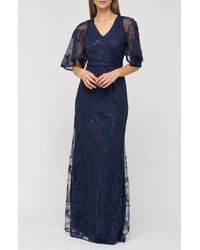 JS Collections - Alex Embellished Flutter Sleeve Gown - Lyst