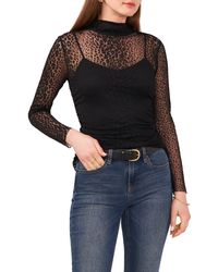 Vince Camuto - Leopard Print Long Sleeve Mesh Top - Lyst