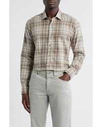 Scott Barber - Weekend Regular Fit Heathered Plaid Cotton Button-Up Shirt - Lyst