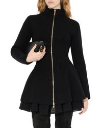 Alaïa - Rib Wool & Cashmere Peplum Cardigan - Lyst