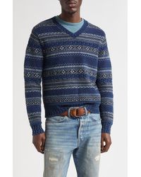 Ralph Lauren - Stripe Cotton & Linen V-Neck Sweater - Lyst