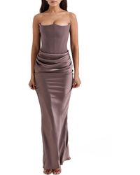 House Of Cb - Persephone Strapless Satin Corset Cocktail Dress - Lyst