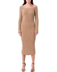 Endless Rose - Long Sleeve Off The Shoulder Rib Midi Sweater Dress - Lyst