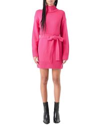 Grey Lab - Tie Belt Long Sleeve Sweater Minidress - Lyst