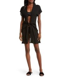 Elan - Tie Front Cover-Up Wrap Dress - Lyst