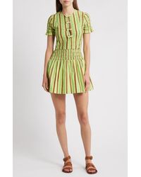 Damson Madder - Saffy Smocked Stripe Organic Cotton Minidress - Lyst