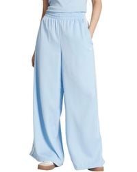 adidas - Satin Ruffle 3-Stripes Wide Leg Track Pants - Lyst