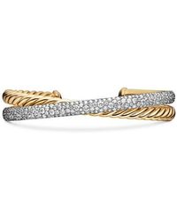 David Yurman - Pavé Diamond Two-Row Crossover Cuff Bracelet - Lyst