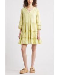 Treasure & Bond - Ladder Stitch Accent Linen Blend Tiered Minidress - Lyst