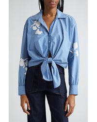 Cinq À Sept - Lya Beaded Floral Stripe Cotton Blend Shirt - Lyst