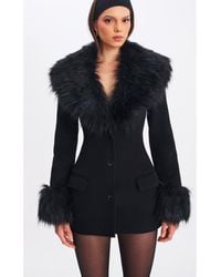 Miss Circle - Hailee Single Breasted Wool Blend Mini Coat With Removable Fur Lapel - Lyst