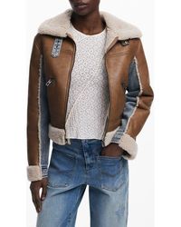 Desigual - Mixed Media Faux Leather Jacket With Faux Shearling Trim - Lyst