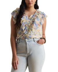 Ralph Lauren - Floral Print Ruffle Trim Button-Up Top - Lyst