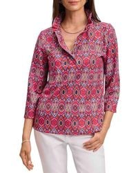 Foxcroft - Tammy Tile Print Ruffle Collar Jersey Top - Lyst