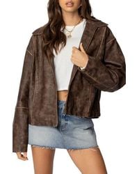 Edikted - Oversized Washed Faux Leather Jacket - Lyst
