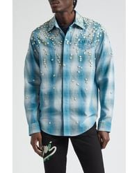 Amiri - Floral & Crystal Embellished Plaid Flannel Button-up Shirt - Lyst
