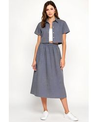 Modenaire - Striped Cropped Button-Up Shirt And Midi Skirt Set With Short Sleeves - Lyst