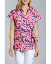 Apny - Floral Side Tie Cotton Button-Up Shirt - Lyst