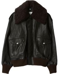 Burberry - Leather Bomber Jacket With Removable Genuine Shearling Trim - Lyst
