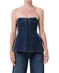 Agolde - Lara Strapless Corset Peplum Denim Top - Lyst