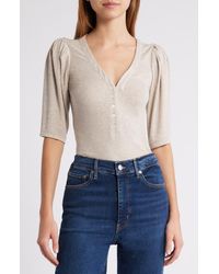 FRAME - Rib Ruched Henley - Lyst