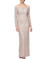 Alex Evenings - Floral Embroidered Sequin Off The Shoulder Long Sleeve Gown - Lyst