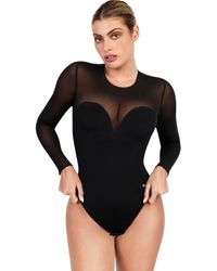 Popilush - Shapewear Illusion Mesh Long Sleeve Tummy Control Bodysuit - Lyst