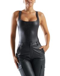 Naked Wardrobe - The Crocodile Collection Croc Embossed Faux Leather Tank Bodysuit - Lyst
