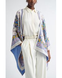 Etro - Paisley & Daisy Print Wool Blend Cape - Lyst