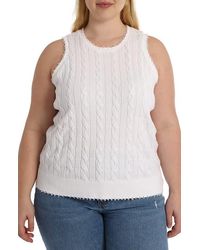 Minnie Rose - Frayed Cable Knit Cotton Sweater Tank - Lyst