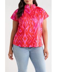 Sugarlips - Blevin Ikat Patma Button-Up Mock Neck Top - Lyst