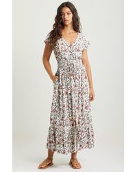 Treasure & Bond - Print Smocked Waist Ruffle Hem Maxi Dress - Lyst