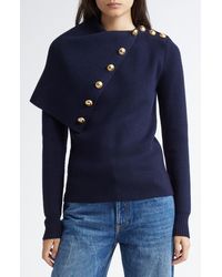 Rabanne - Drape Shoulder Merino Wool Sweater - Lyst