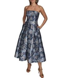 Donna Karan - Floral Strapless Fit & Flare Midi Cocktail Dress - Lyst